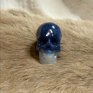 Blue and White Skull Figurine 2”